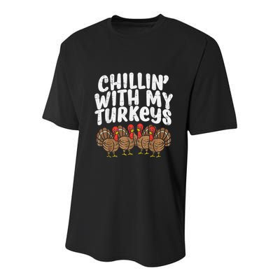 Chillin With My Turkeys Thanksgiving Family Youth Performance Sprint T-Shirt