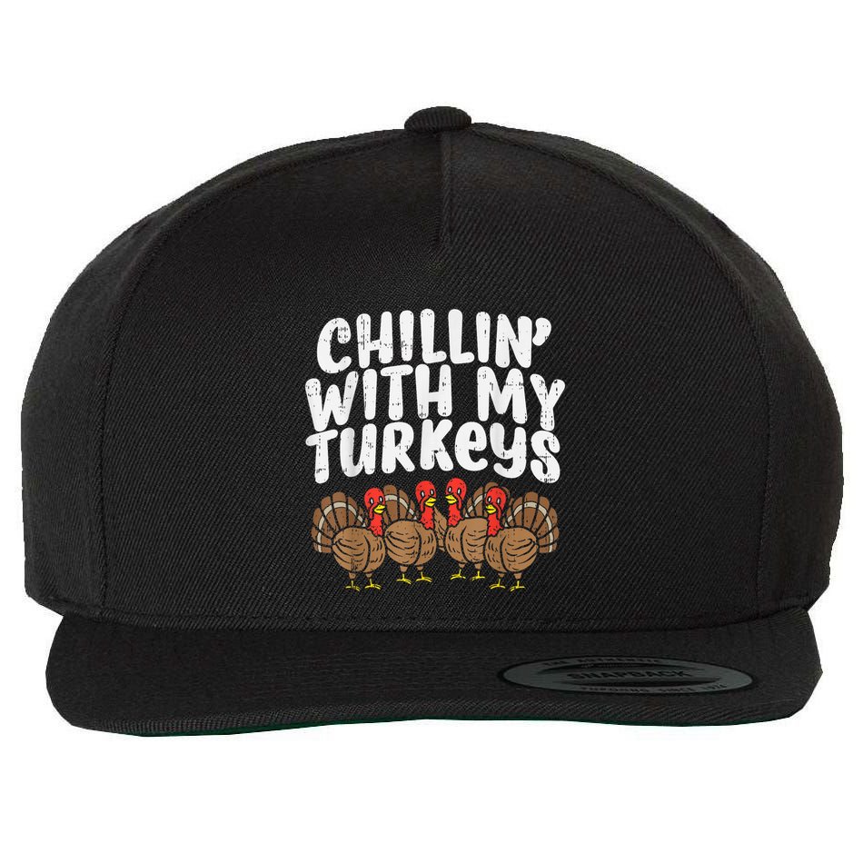 Chillin With My Turkeys Thanksgiving Family Wool Snapback Cap