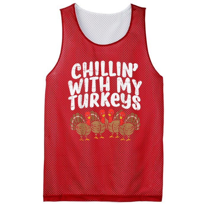 Chillin With My Turkeys Thanksgiving Family Mesh Reversible Basketball Jersey Tank