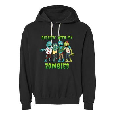 Chillin With My Zombies Halloween Garment-Dyed Fleece Hoodie