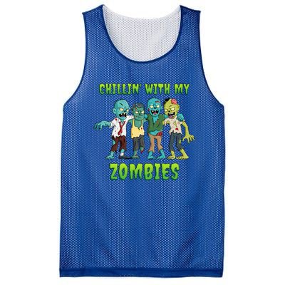 Chillin With My Zombies Halloween Mesh Reversible Basketball Jersey Tank