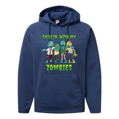 Chillin With My Zombies Halloween Performance Fleece Hoodie