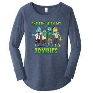 Chillin With My Zombies Halloween Women's Perfect Tri Tunic Long Sleeve Shirt