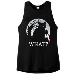 Cat What Murderous Black Cat With Knife Halloween Costume Ladies PosiCharge Tri-Blend Wicking Tank