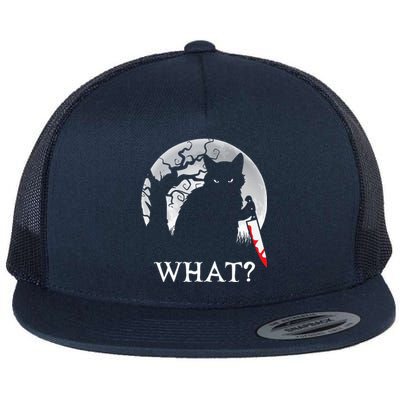 Cat What Murderous Black Cat With Knife Halloween Costume Flat Bill Trucker Hat