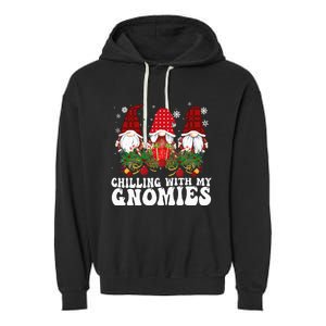 Chillin With My Gnomies Plaid Christmas Santa Gnomes Xmas Garment-Dyed Fleece Hoodie