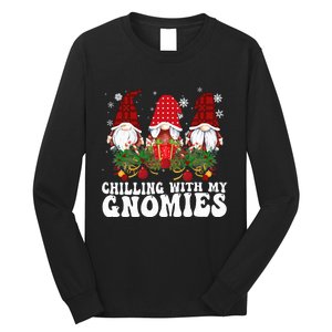 Chillin With My Gnomies Plaid Christmas Santa Gnomes Xmas Long Sleeve Shirt