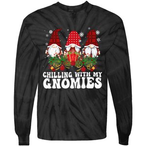 Chillin With My Gnomies Plaid Christmas Santa Gnomes Xmas Tie-Dye Long Sleeve Shirt