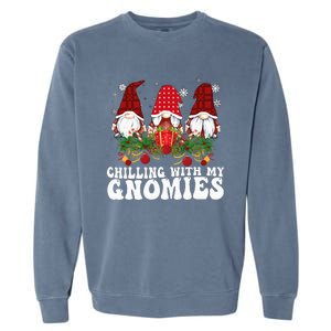 Chillin With My Gnomies Plaid Christmas Santa Gnomes Xmas Garment-Dyed Sweatshirt