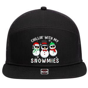 Chillin With My Snowmies Snowman Christmas Pajama 7 Panel Mesh Trucker Snapback Hat