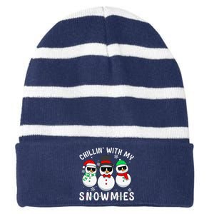 Chillin With My Snowmies Snowman Christmas Pajama Striped Beanie with Solid Band