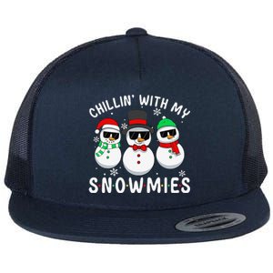 Chillin With My Snowmies Snowman Christmas Pajama Flat Bill Trucker Hat