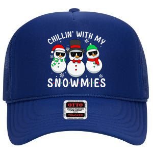 Chillin With My Snowmies Snowman Christmas Pajama High Crown Mesh Back Trucker Hat