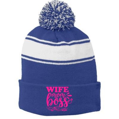 Cute Wife Mom Boss For Mothers Wives And Bosses Design Cool Gift Stripe Pom Pom Beanie