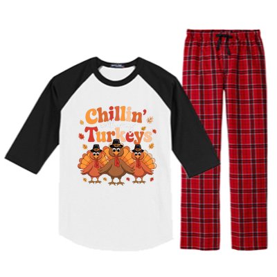 Chillin With My Turkeys Thanksgiving Family Matching Raglan Sleeve Pajama Set