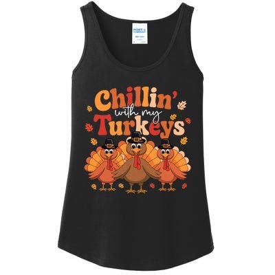 Chillin With My Turkeys Thanksgiving Family Matching Ladies Essential Tank