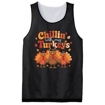 Chillin With My Turkeys Thanksgiving Family Matching Mesh Reversible Basketball Jersey Tank