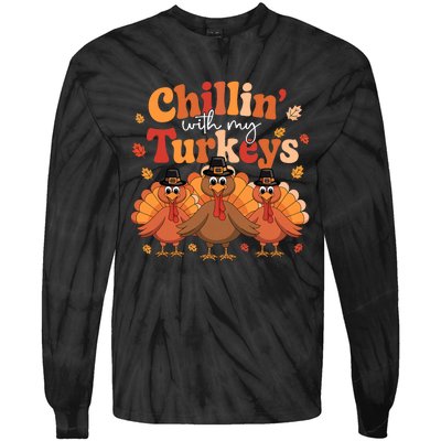 Chillin With My Turkeys Thanksgiving Family Matching Tie-Dye Long Sleeve Shirt