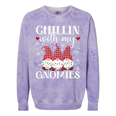 Chillin With My Gnomies Red Plaid Christmas Gnome Novelty Gift Colorblast Crewneck Sweatshirt