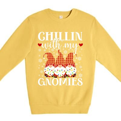 Chillin With My Gnomies Red Plaid Christmas Gnome Novelty Gift Premium Crewneck Sweatshirt