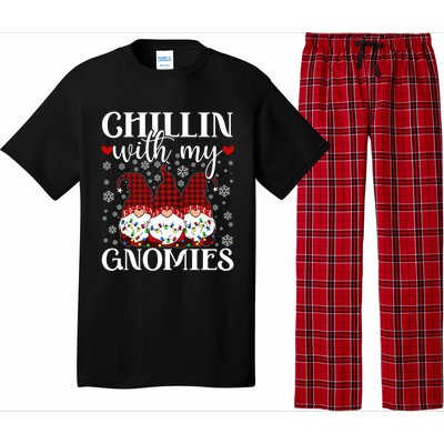 Chillin With My Gnomies Red Plaid Christmas Gnome Novelty Gift Pajama Set