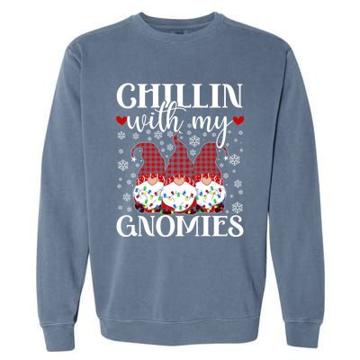 Chillin With My Gnomies Red Plaid Christmas Gnome Novelty Gift Garment-Dyed Sweatshirt