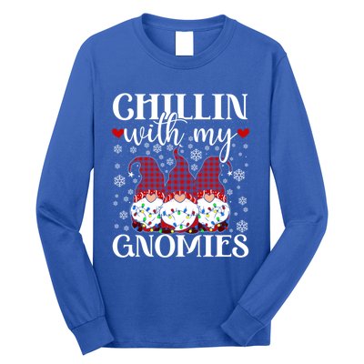 Chillin With My Gnomies Red Plaid Christmas Gnome Novelty Gift Long Sleeve Shirt