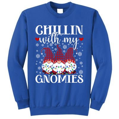 Chillin With My Gnomies Red Plaid Christmas Gnome Novelty Gift Sweatshirt