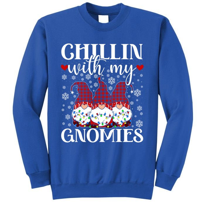 Chillin With My Gnomies Red Plaid Christmas Gnome Novelty Gift Sweatshirt