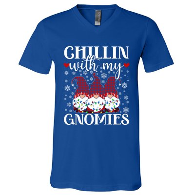 Chillin With My Gnomies Red Plaid Christmas Gnome Novelty Gift V-Neck T-Shirt