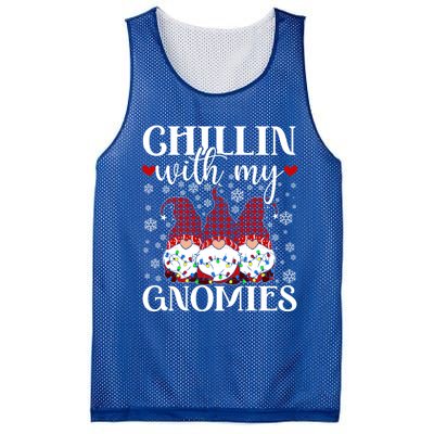 Chillin With My Gnomies Red Plaid Christmas Gnome Novelty Gift Mesh Reversible Basketball Jersey Tank