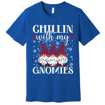 Chillin With My Gnomies Red Plaid Christmas Gnome Novelty Gift Premium T-Shirt