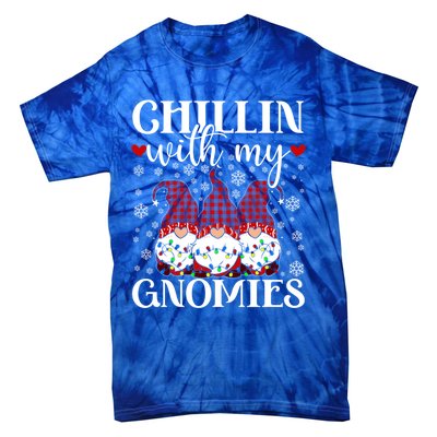 Chillin With My Gnomies Red Plaid Christmas Gnome Novelty Gift Tie-Dye T-Shirt