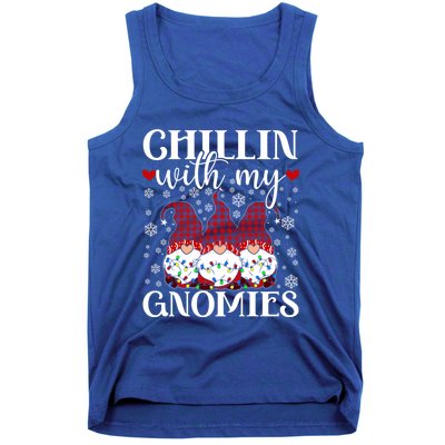 Chillin With My Gnomies Red Plaid Christmas Gnome Novelty Gift Tank Top