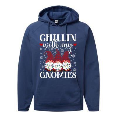 Chillin With My Gnomies Red Plaid Christmas Gnome Novelty Gift Performance Fleece Hoodie