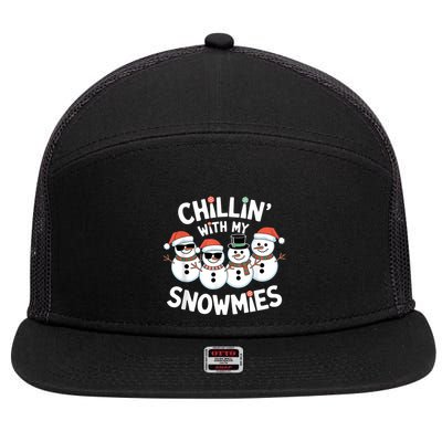 Chillin’ With My Snowmies Funny Christmas Snowman 7 Panel Mesh Trucker Snapback Hat
