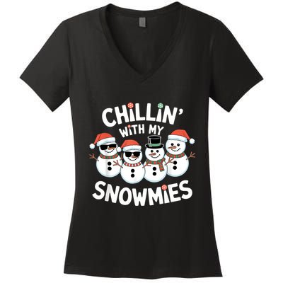 Chillin’ With My Snowmies Funny Christmas Snowman Women's V-Neck T-Shirt