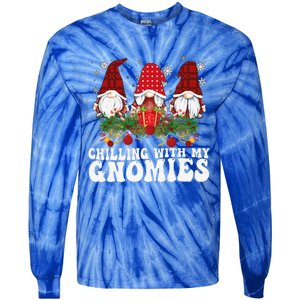 Chillin With My Gnomies Plaid Christmas Santa Gnomes Xmas Tie-Dye Long Sleeve Shirt