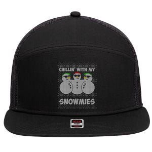 Chillin With My Snowmies Funny Ugly Christmas 7 Panel Mesh Trucker Snapback Hat