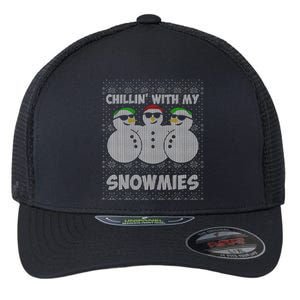 Chillin With My Snowmies Funny Ugly Christmas Flexfit Unipanel Trucker Cap