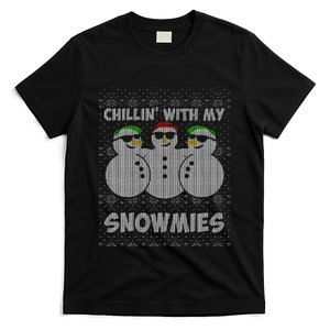 Chillin With My Snowmies Funny Ugly Christmas T-Shirt