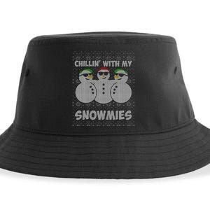 Chillin With My Snowmies Funny Ugly Christmas Sustainable Bucket Hat