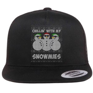 Chillin With My Snowmies Funny Ugly Christmas Flat Bill Trucker Hat