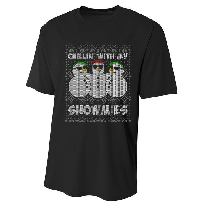 Chillin With My Snowmies Funny Ugly Christmas Performance Sprint T-Shirt