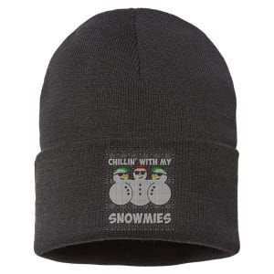 Chillin With My Snowmies Funny Ugly Christmas Sustainable Knit Beanie