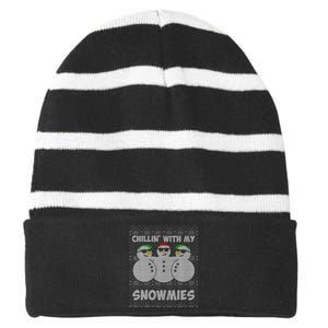 Chillin With My Snowmies Funny Ugly Christmas Striped Beanie with Solid Band