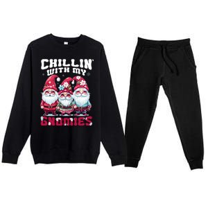 Chillin With My Gnomies Santa Claus Gnomes Groovy Christmas Gift Premium Crewneck Sweatsuit Set