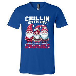 Chillin With My Gnomies Santa Claus Gnomes Groovy Christmas Gift V-Neck T-Shirt