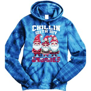 Chillin With My Gnomies Santa Claus Gnomes Groovy Christmas Gift Tie Dye Hoodie