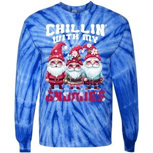 Chillin With My Gnomies Santa Claus Gnomes Groovy Christmas Gift Tie-Dye Long Sleeve Shirt